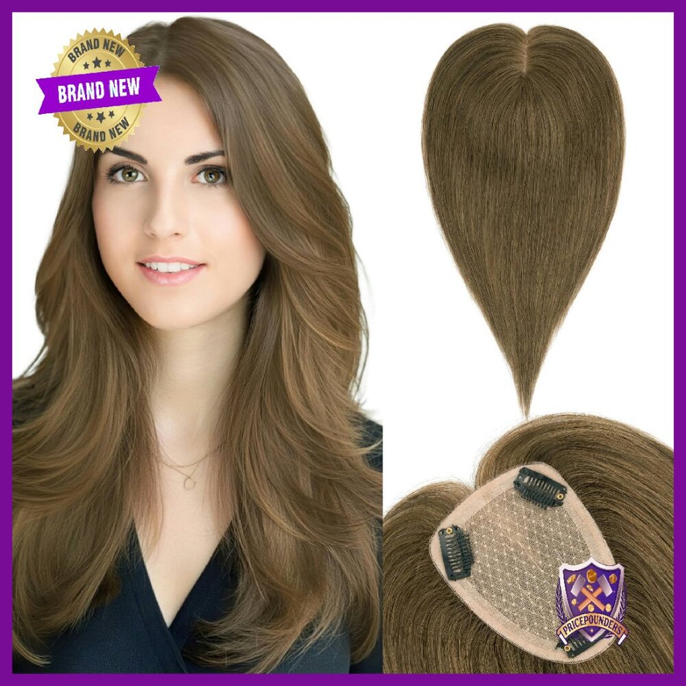 Real Human Hair Topper 10 Inch Silk Base 150% Density Clip In